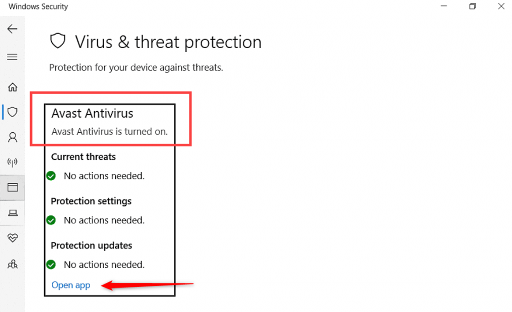 virus and threat protection open app
