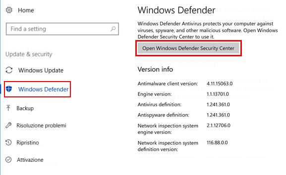 open Windows Defender Security Center