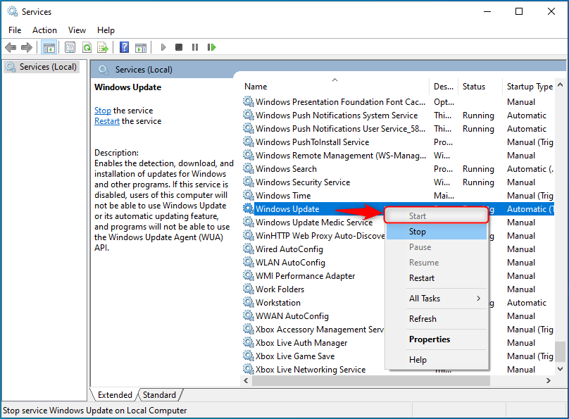 start windows update service