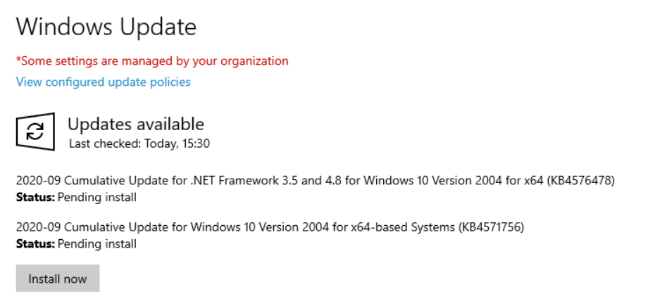 Windows Update install now