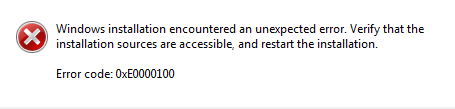 error code 0xE0000100