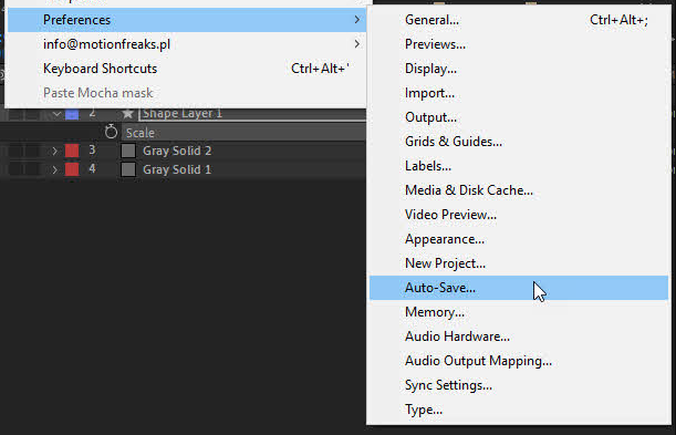 click on Auto-Save on After Effects