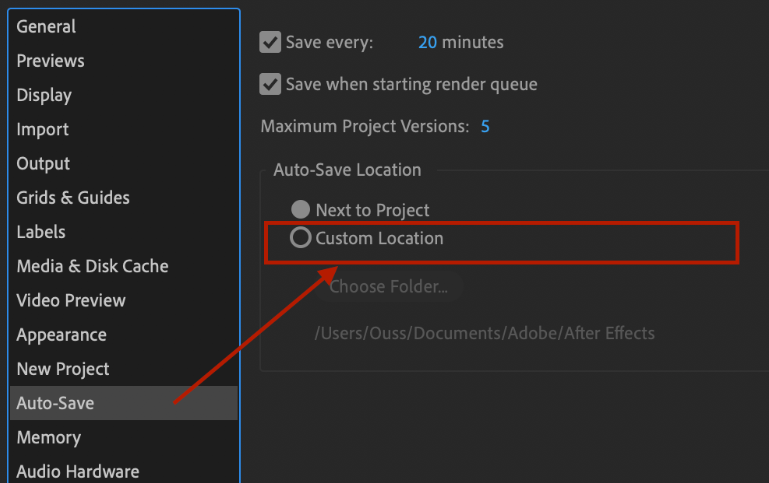 change the preferences of Auto-save