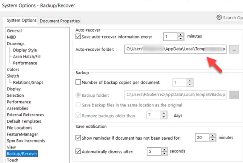 SolidWorks backup and recovery