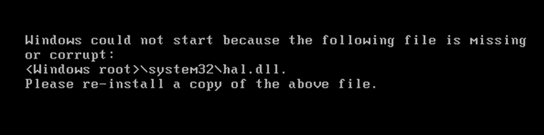 hal.dll está danificado ou ausente, o Windows não pode iniciar