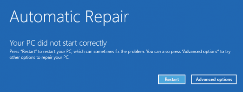 your pc did not start correctly