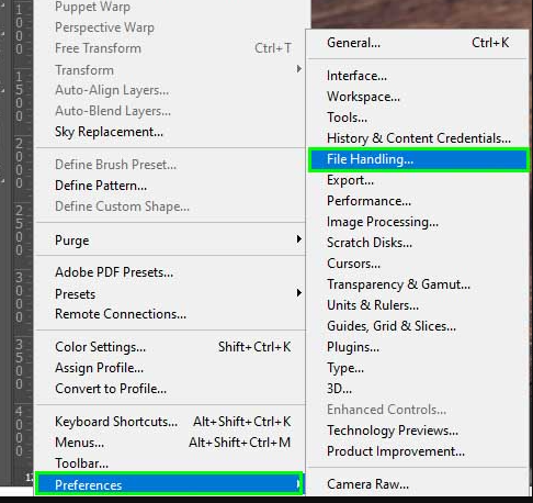 Auto save in Photoshop and click on file handling