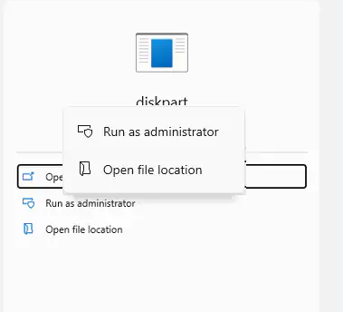 diskpart run as administrator