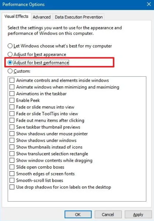 Reduce visual effects