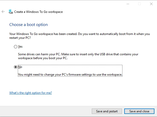 Windows to go - boot option