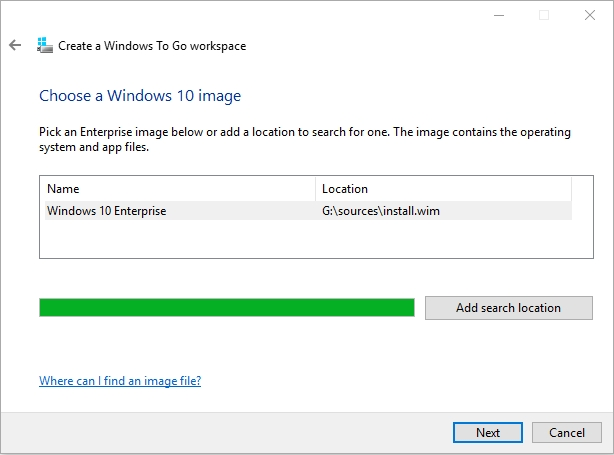 Windows to go select Windows image