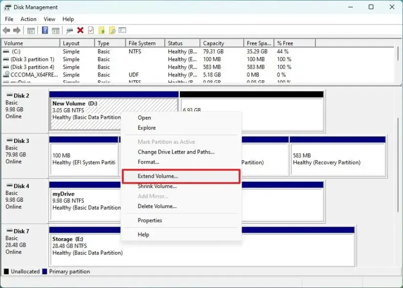 disk manager, Extend volume