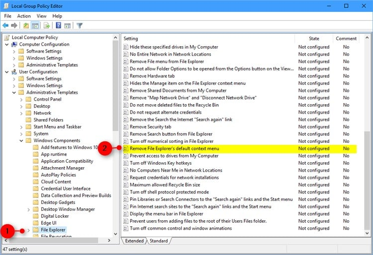 Remove File Explorer's default context menu