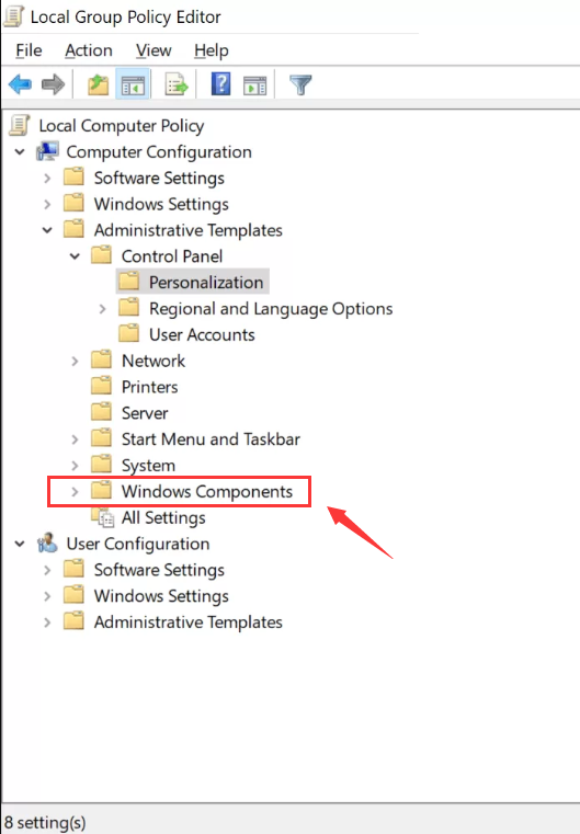 Local Group Policy Editor Windows Components