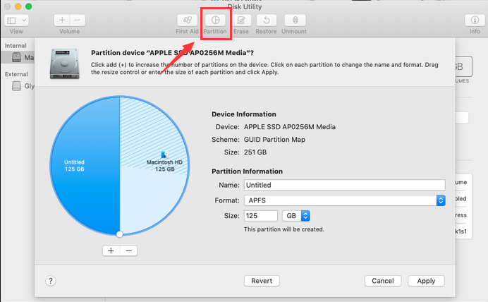 mac disk utility partition button