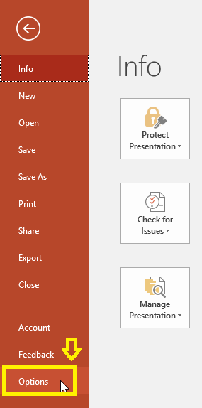 Find the PowerPoint option button