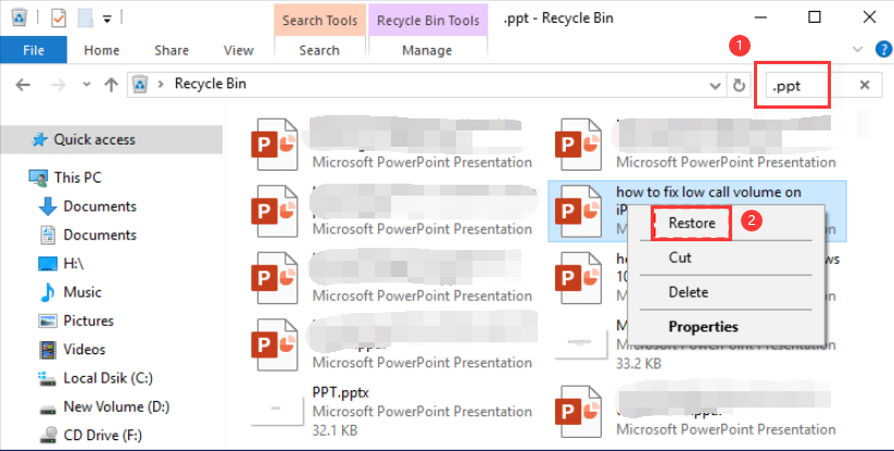 Restore PPT files from recycle bin