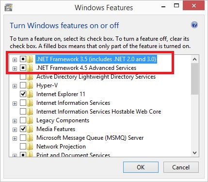 Windows Features Enable .NET Framework