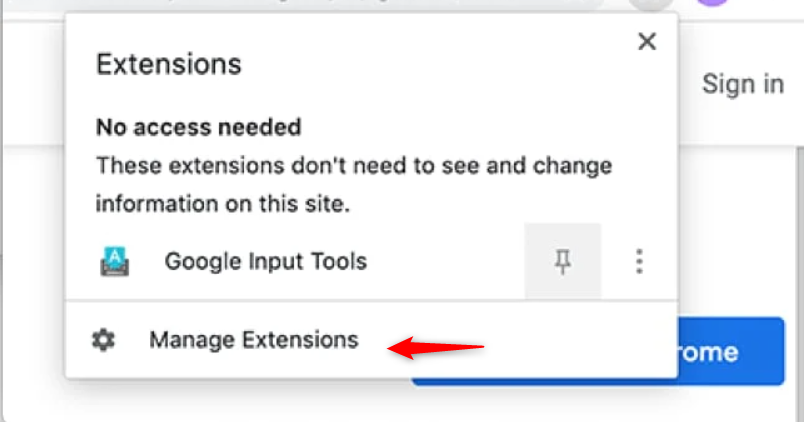 google chrome manage extensions