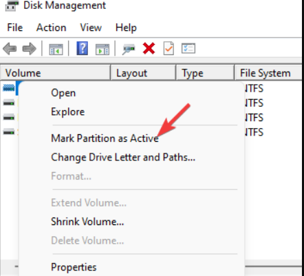 mark partition as active
