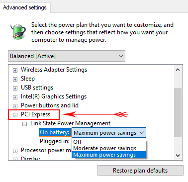 power options for pci express