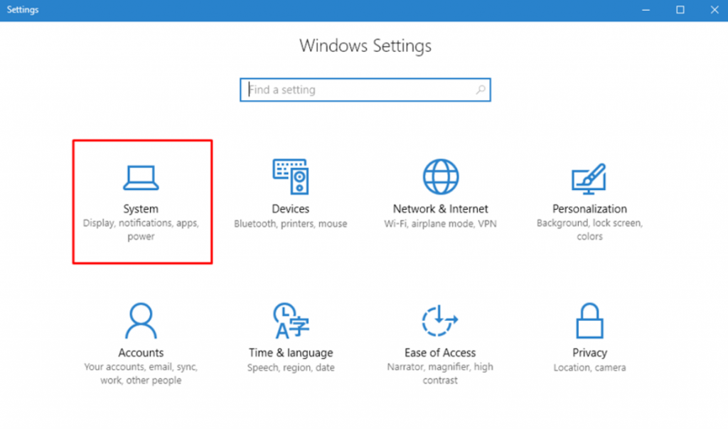 Windows settings system