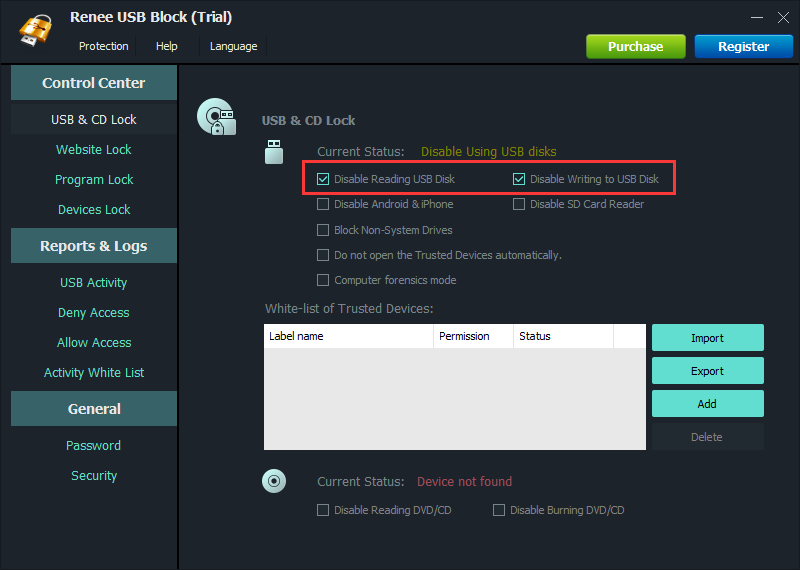 usb block disable USB