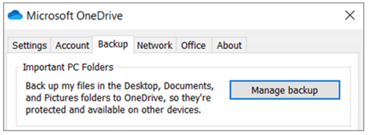 OneDrive backs up