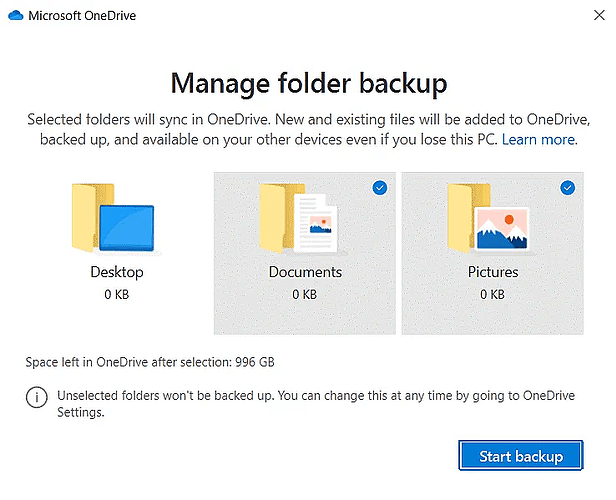 OneDrive backs up