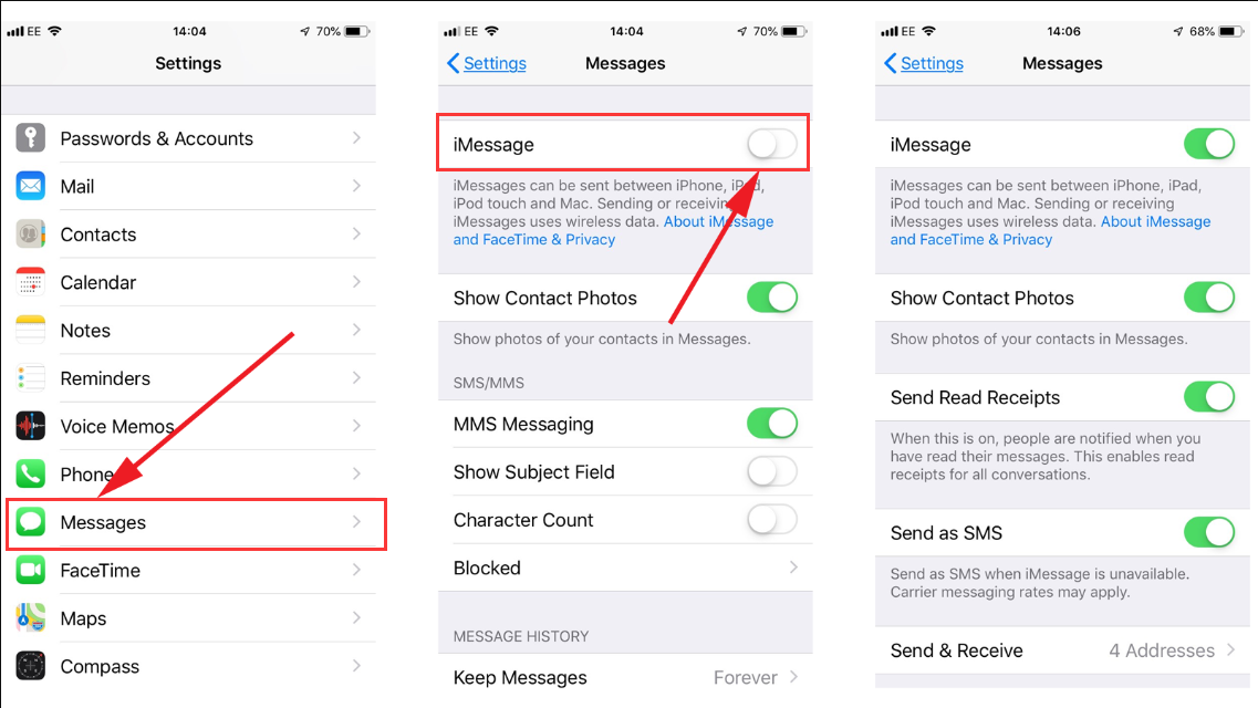 Steps to activate the iMessage function