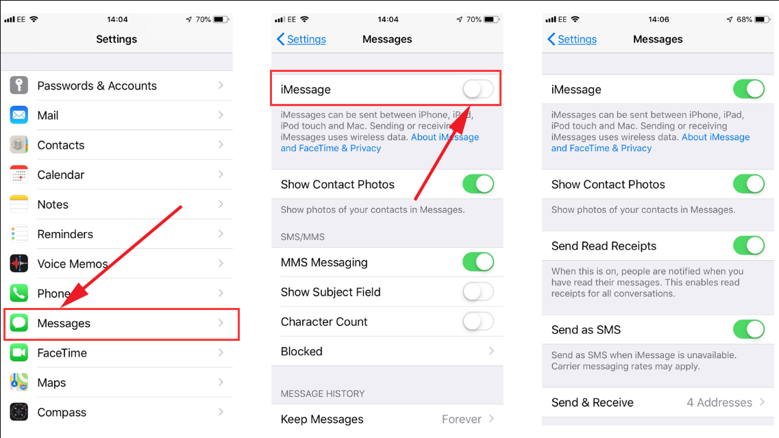 Procedura per attivare la funzione iMessage