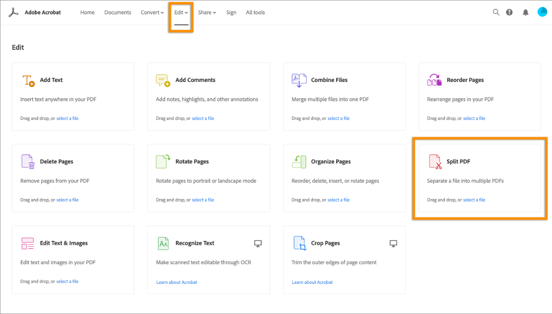 adobe acrobat split pdf pages