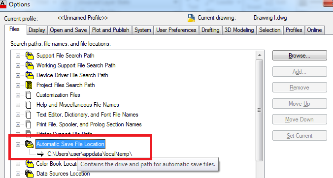 Auto save file location