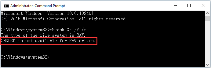 chkdsk not available for RAW drives