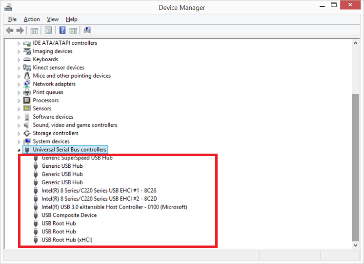 device manager universal serial bus controllers
