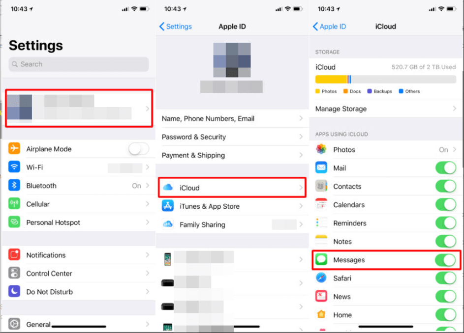 Messaggi di backup di iCloud