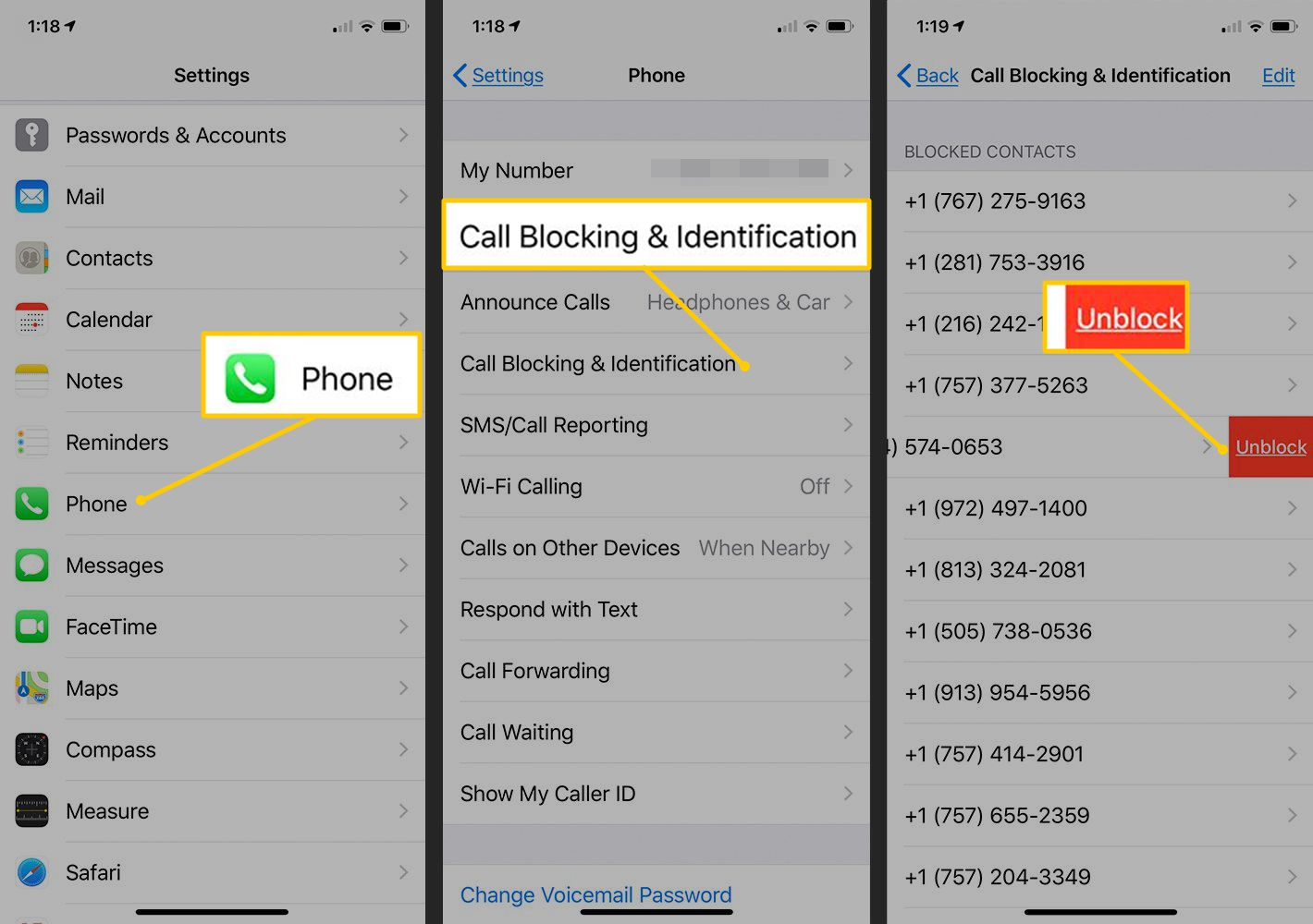 iphone unblock caller