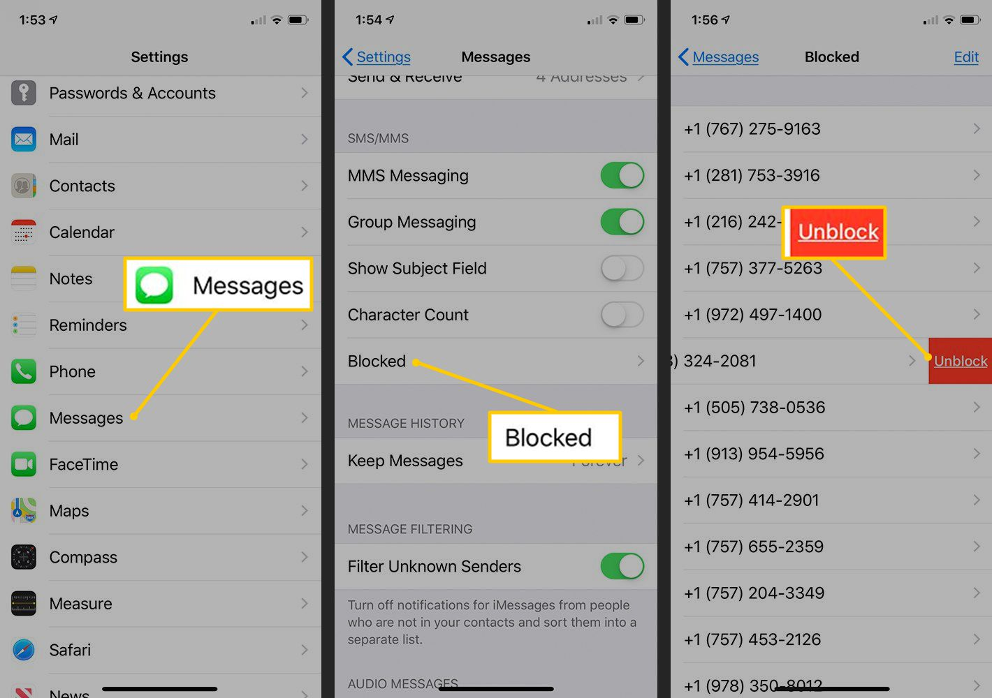 iphone unblock messages