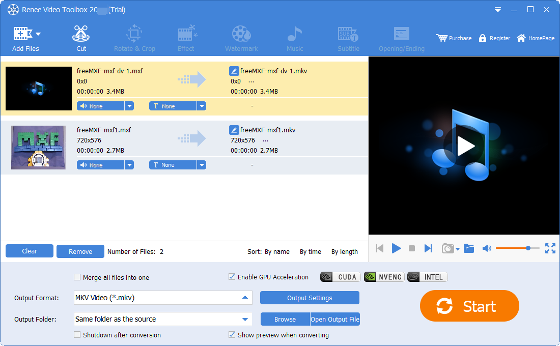 mxf file load result