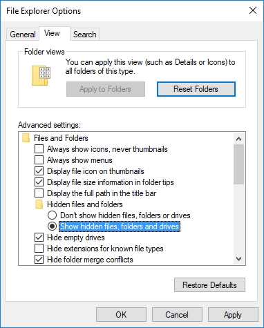 file explorer show hidden files folders and drives