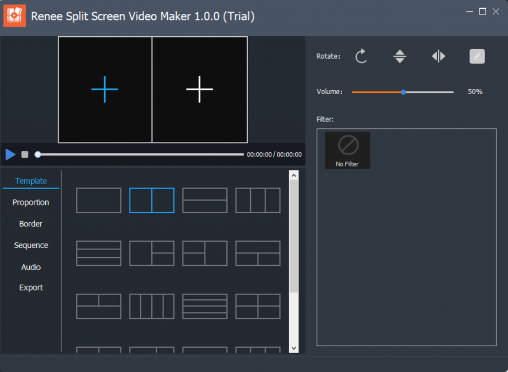 Interfaccia di impostazione della schermata video a schermo diviso di Renee Video Editor