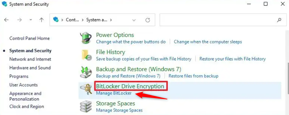 control panel manage bitlocker