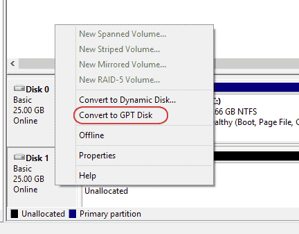 convert the disk to GPT