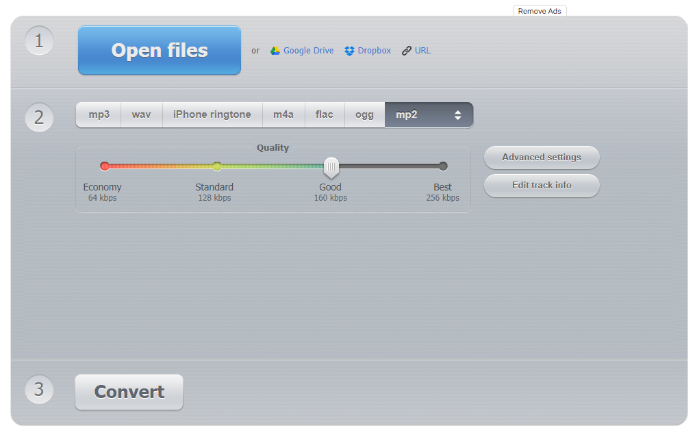 convert to mp2 on online audio converter