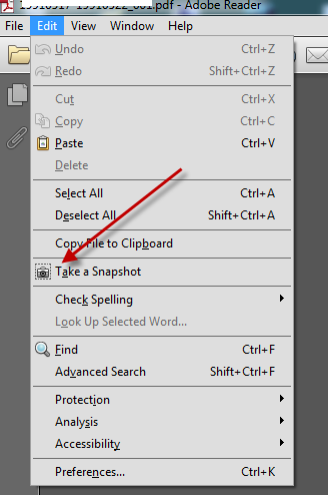 adobe acrobat reader take a snapshot
