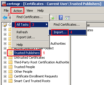 certmgr menu action import