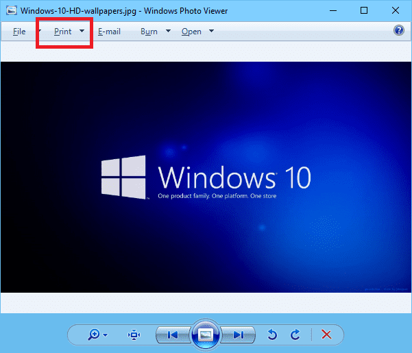 windows photo viewer, print button