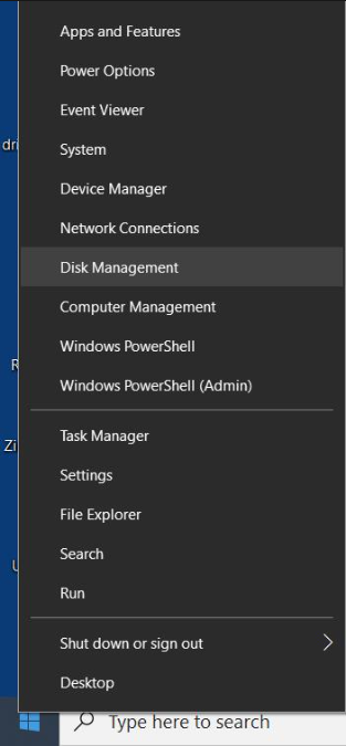 windows disk management right click start