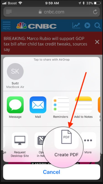iphone Save As PDF Safari