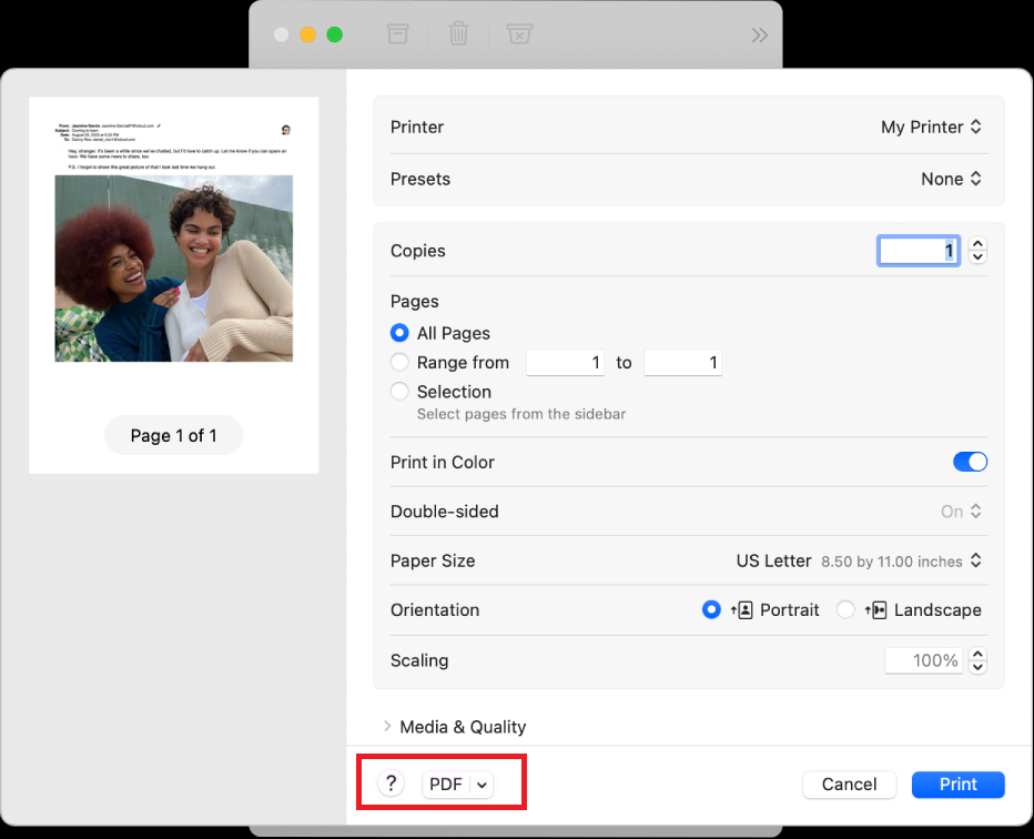 Mac,  print photos as pdf